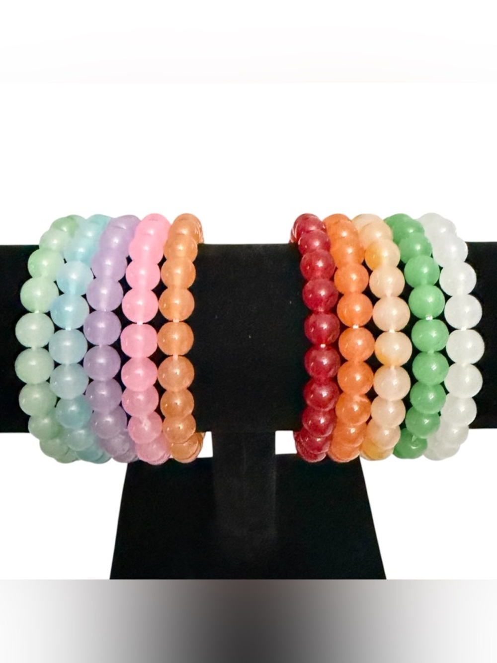 Bracelets x10 OS Bohemian Stretch Glass Beads Handmade Rainbow